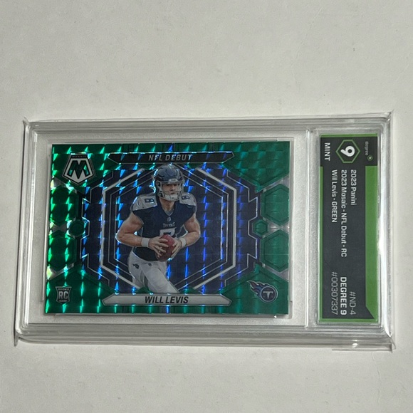 Will Levis QB 2023 Mosaic NFL Debut Green Prizm Degree Graded 9 RC Tennessee NFL - Picture 2 of 3